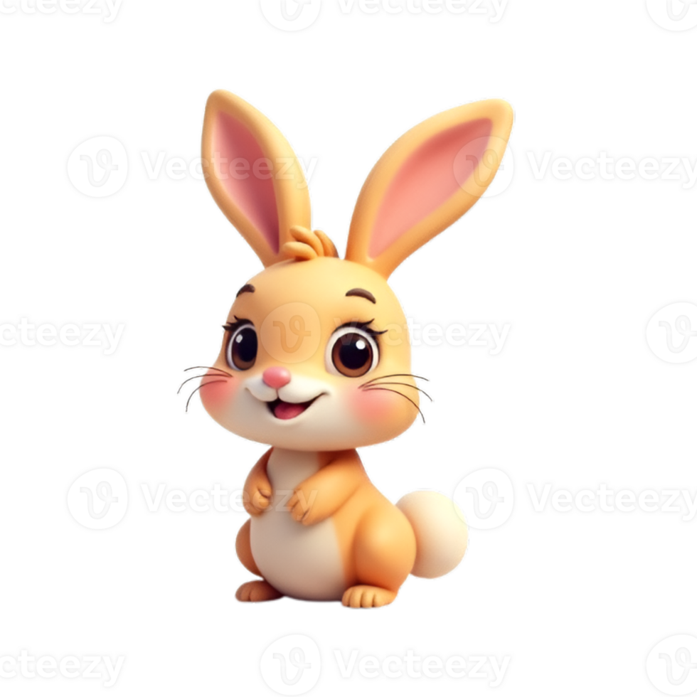 A playful 3D cartoon style image of a bunny, 3D cartoon baby rabbit png