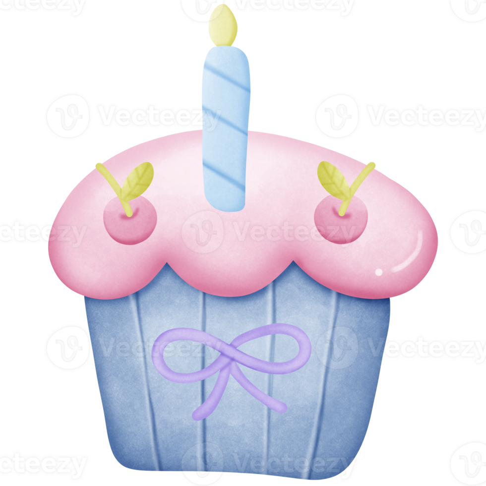 Birthday cupcake isolated on transparent background png