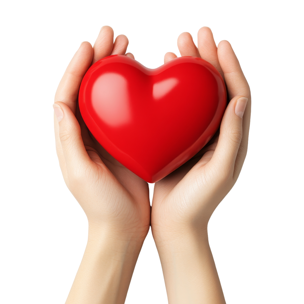 Two hands holding a red heart icon in png
