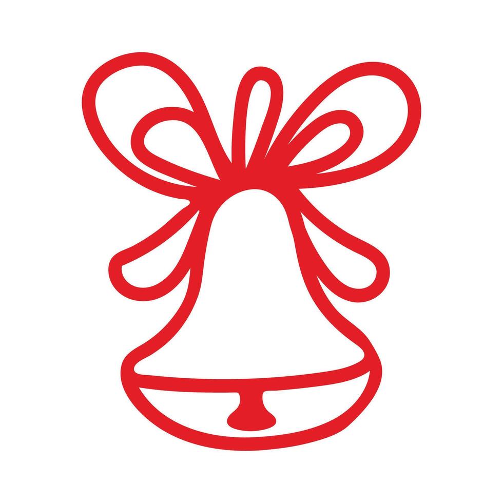 Illustration of a Christmas bell in the style of doodles with a red outline on a white background vector