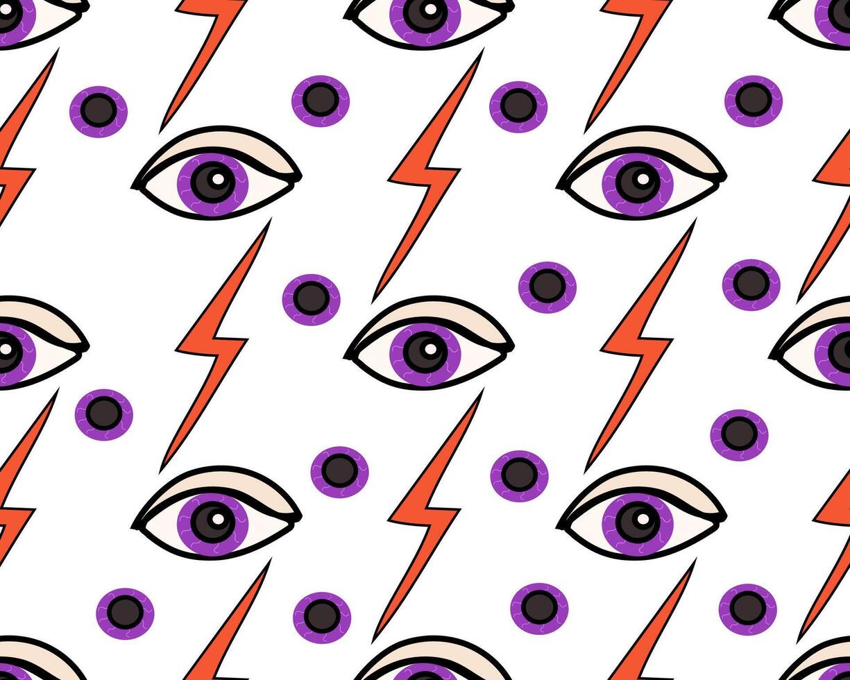 Pattern of eyes and lightning bolts on a white background vector