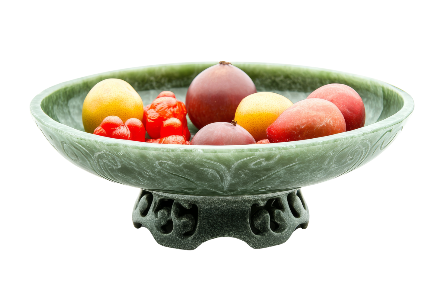 Jade offering plate displaying fruits home decor elegant png
