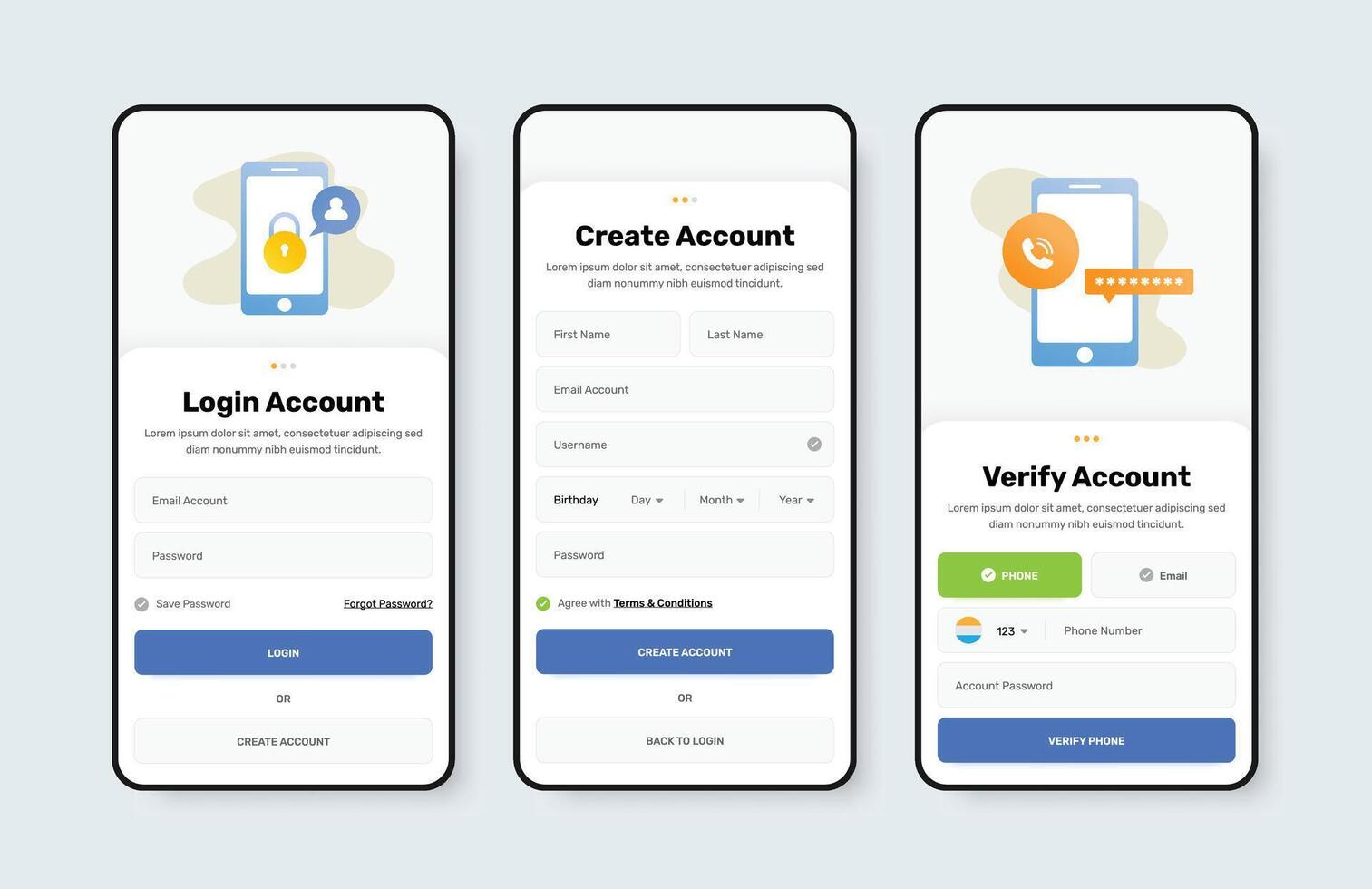 Modern professional account registration app interface form with minimalist illustration vector