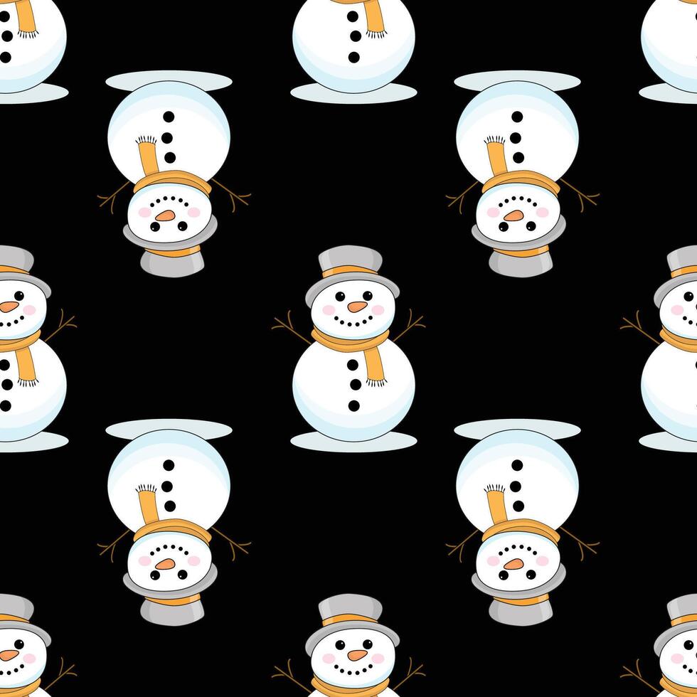 Seamless Christmas pattern with snowmen. Winter pattern for the new year on a black background vector