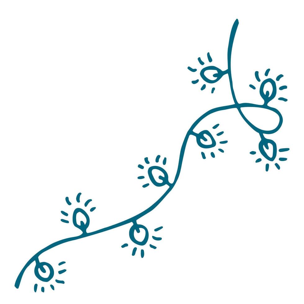 Garland with Light Bulbs for Decoration of Christmas Tree in Hand Drawn Doodle Style vector