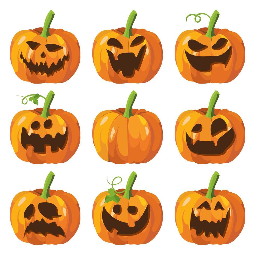 Halloween pumpkin faces vector