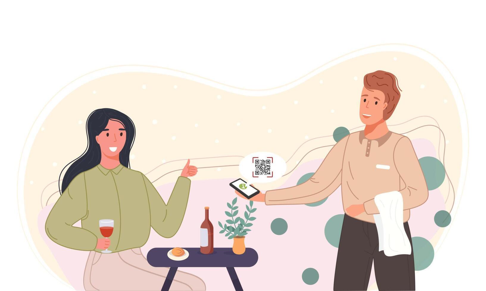 A man and woman are sitting at a table with wine and food vector