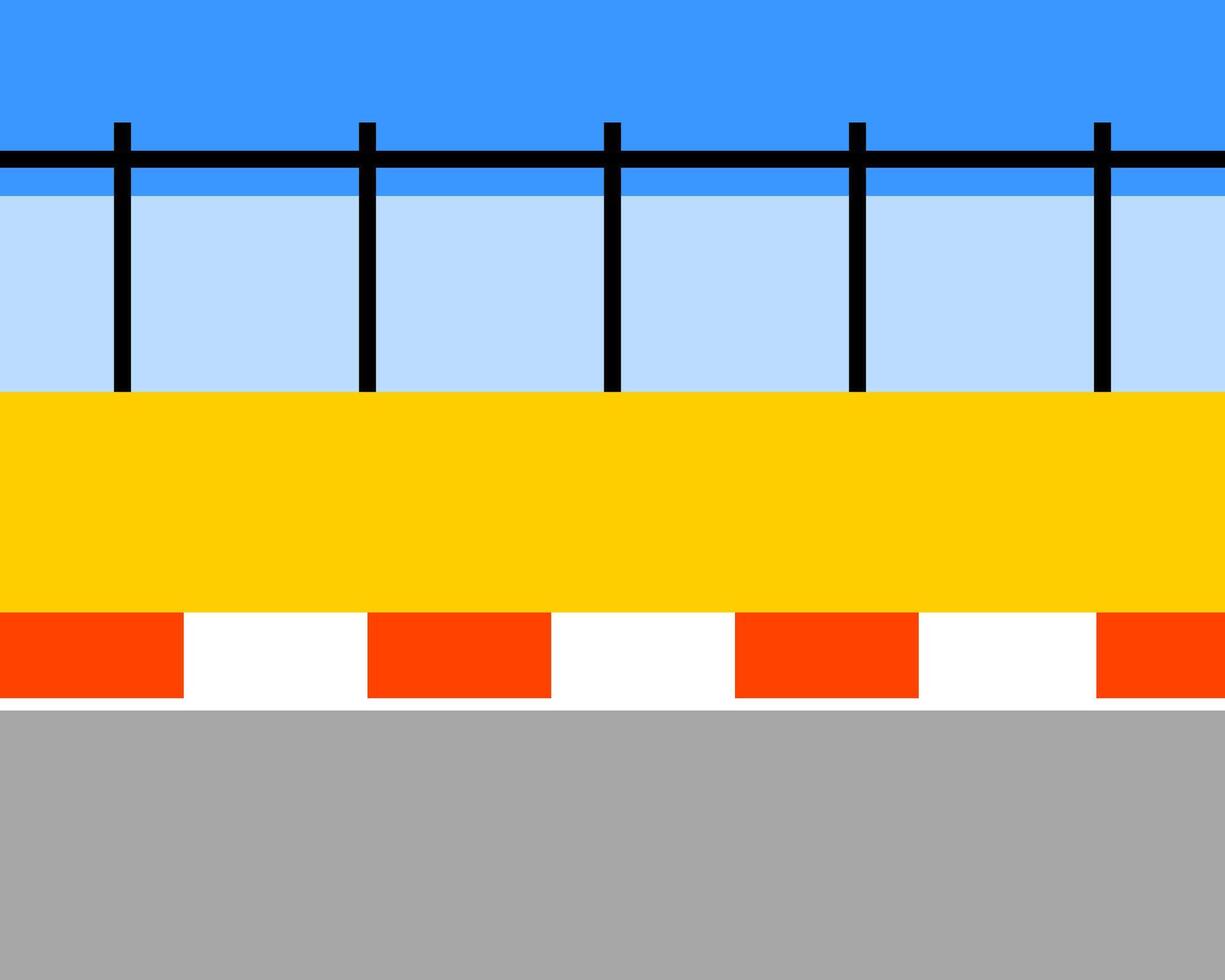 Illustration of colorful abstract design with a yellow band and red accents, featuring a blue sky and a stylized road below vector