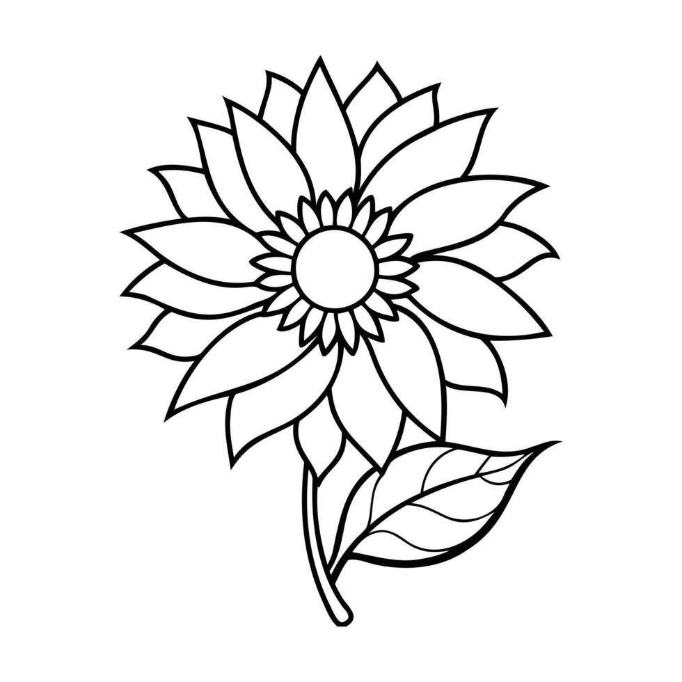 A simple black and white line drawing of a sunflower vector