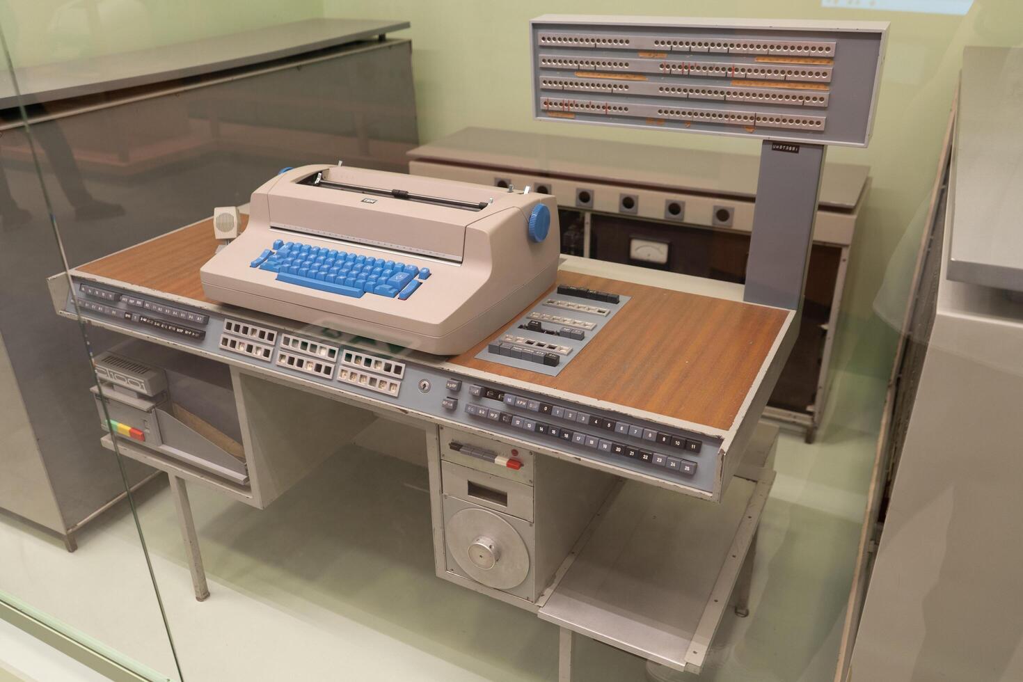 Old IBM computer. Retro Engineering. First prototype. Poland, Warsaw - July 28, 2023. photo