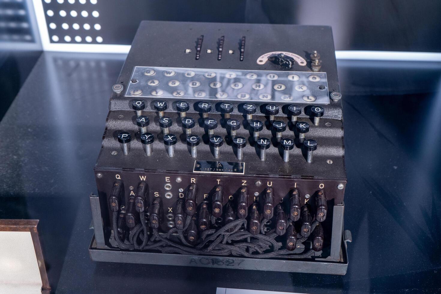 Enigma Machine, Used to decode enemy messages during WWII, Bletchley Park, Milton Keynes, Britain. Poland, Warsaw - July 28, 2023. photo