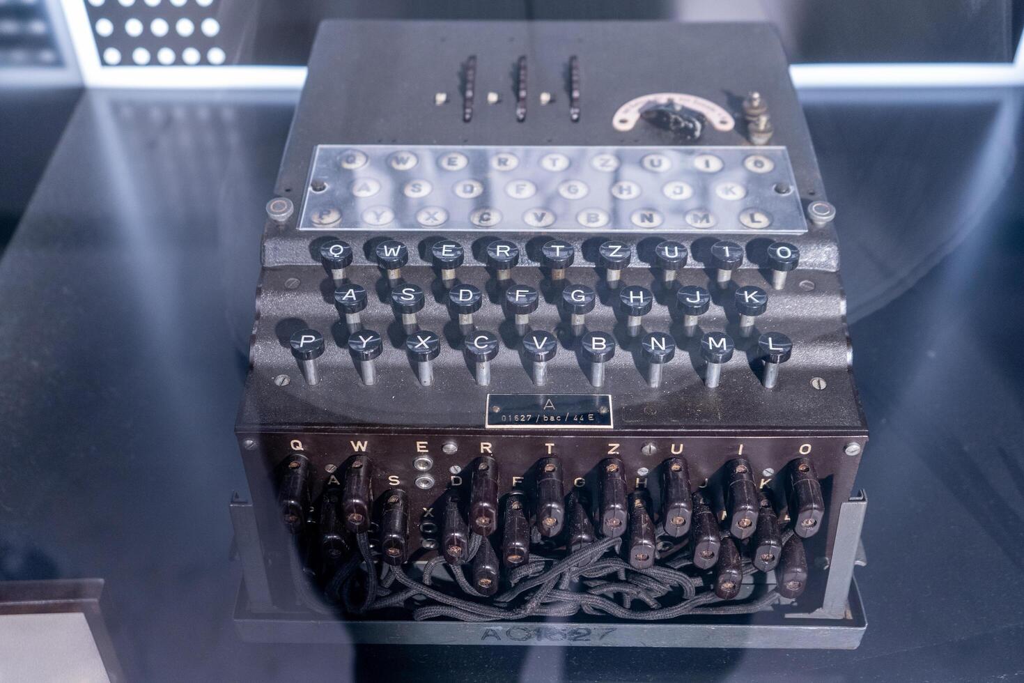 Enigma Machine, Used to decode enemy messages during WWII, Bletchley Park, Milton Keynes, Britain. Poland, Warsaw - July 28, 2023. photo