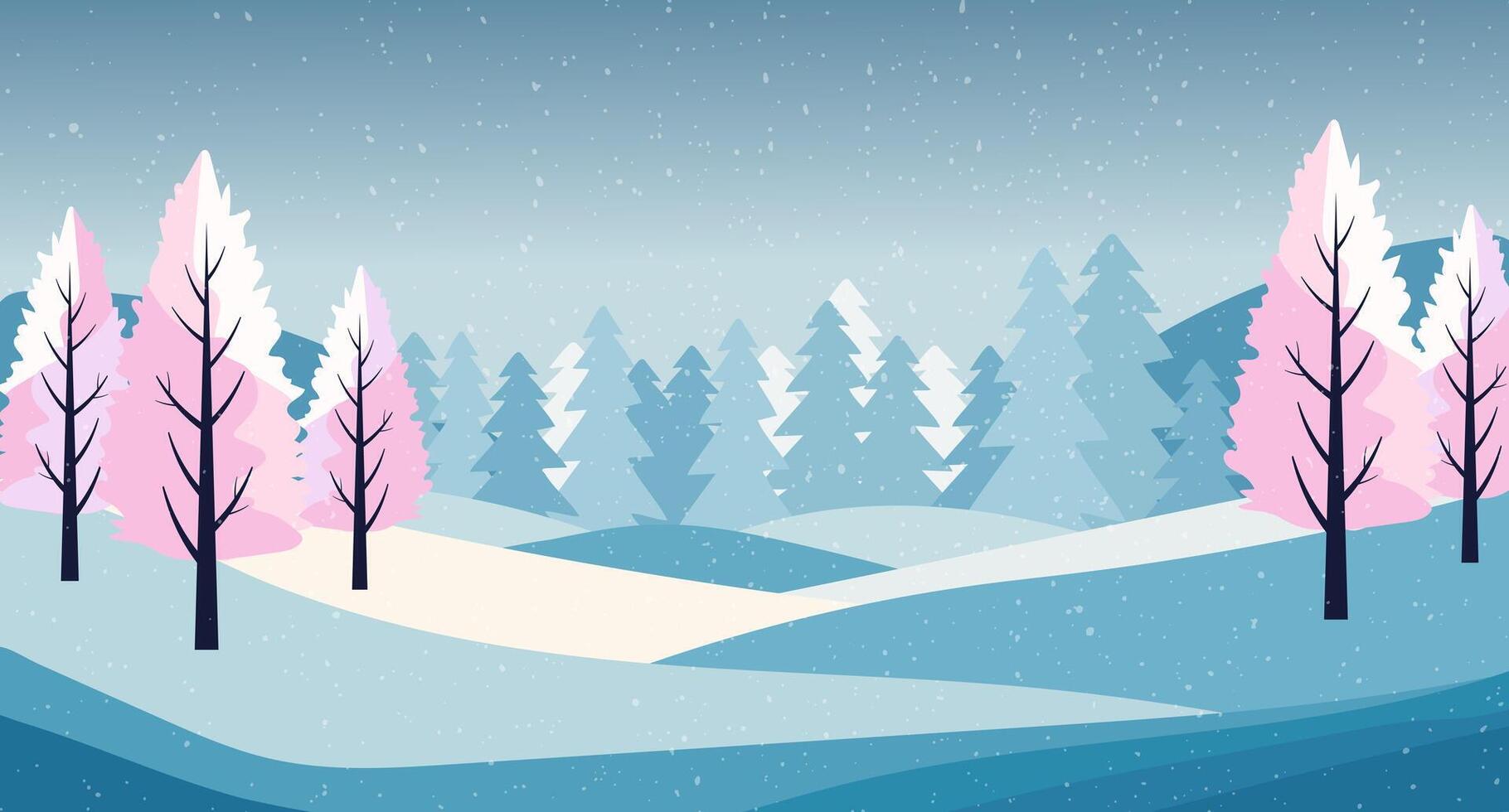 Winter forest, winter evening forest, landscape. vector