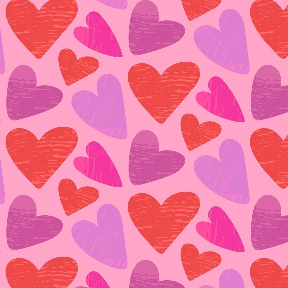 Seamless pattern with bright creative hearts. Cute romantic heart background. vector