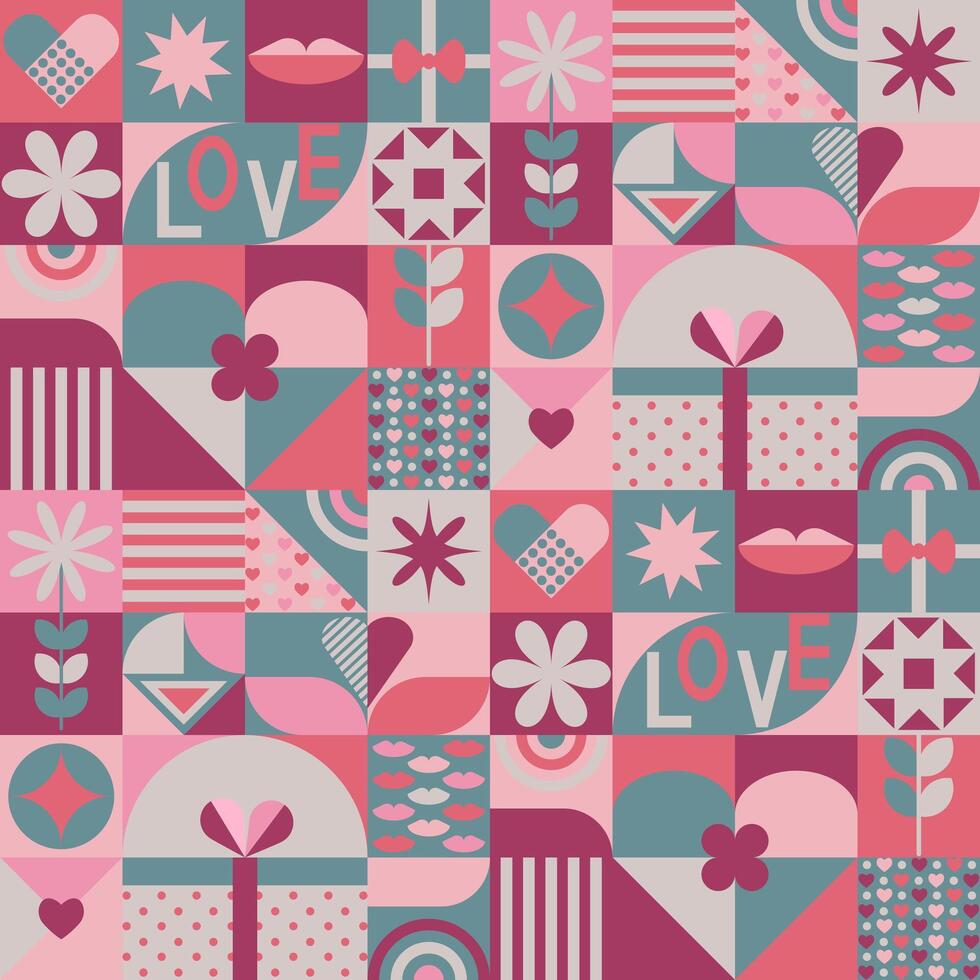 Abstract Geometric Love Valentines Day Bauhaus Style Pattern vector