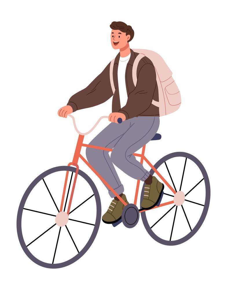 A guy with a backpack rides a bicycle. Cycling.Concept of mountain biking. vector
