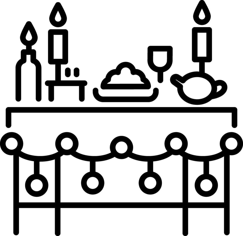 A line icon of a holiday table with a variety of dishes and candles vector