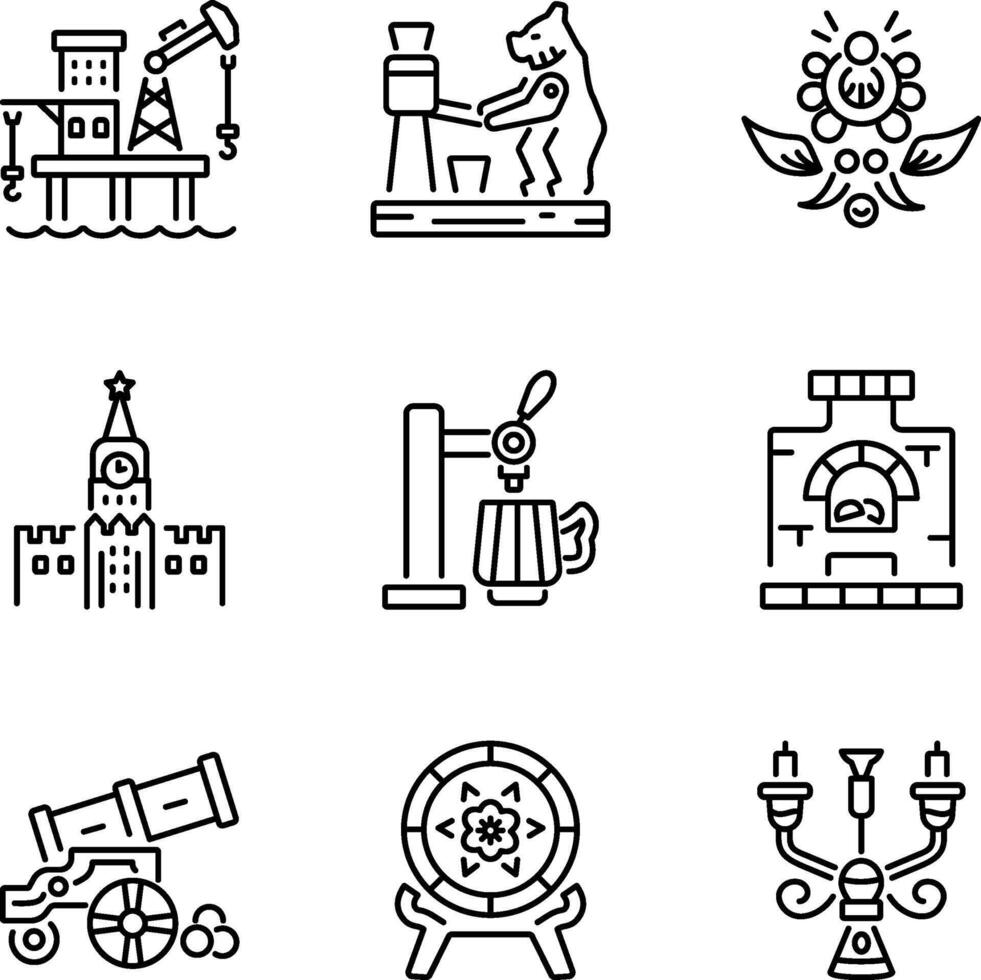 Pack of Linear Style Russian Traditional and Culture Icons vector