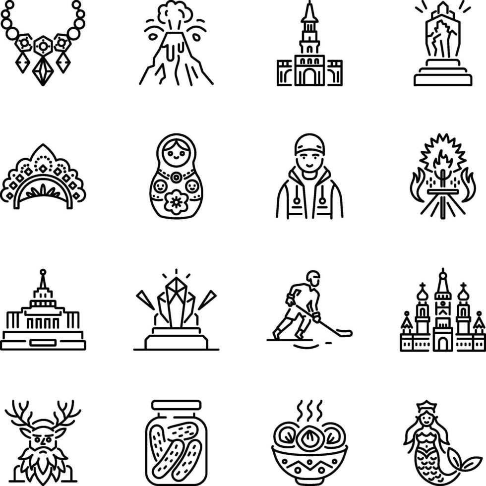 Set of Linear Style Russian Tradition Icons vector