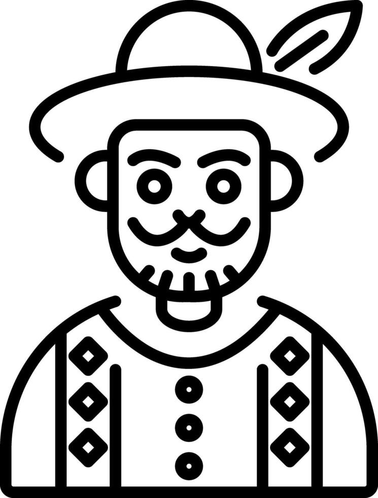 An outline style icon of a slavic man wearing feather cap vector
