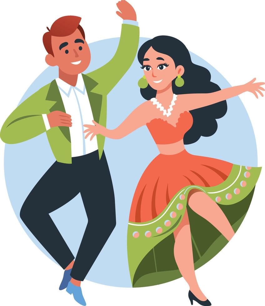 A flat illustration of a couple doing mexican dance vector