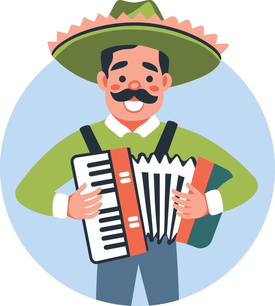 Traditional accordion player illustration in flat style vector