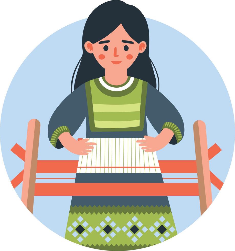 A flat illustration of traditional weaving woman vector