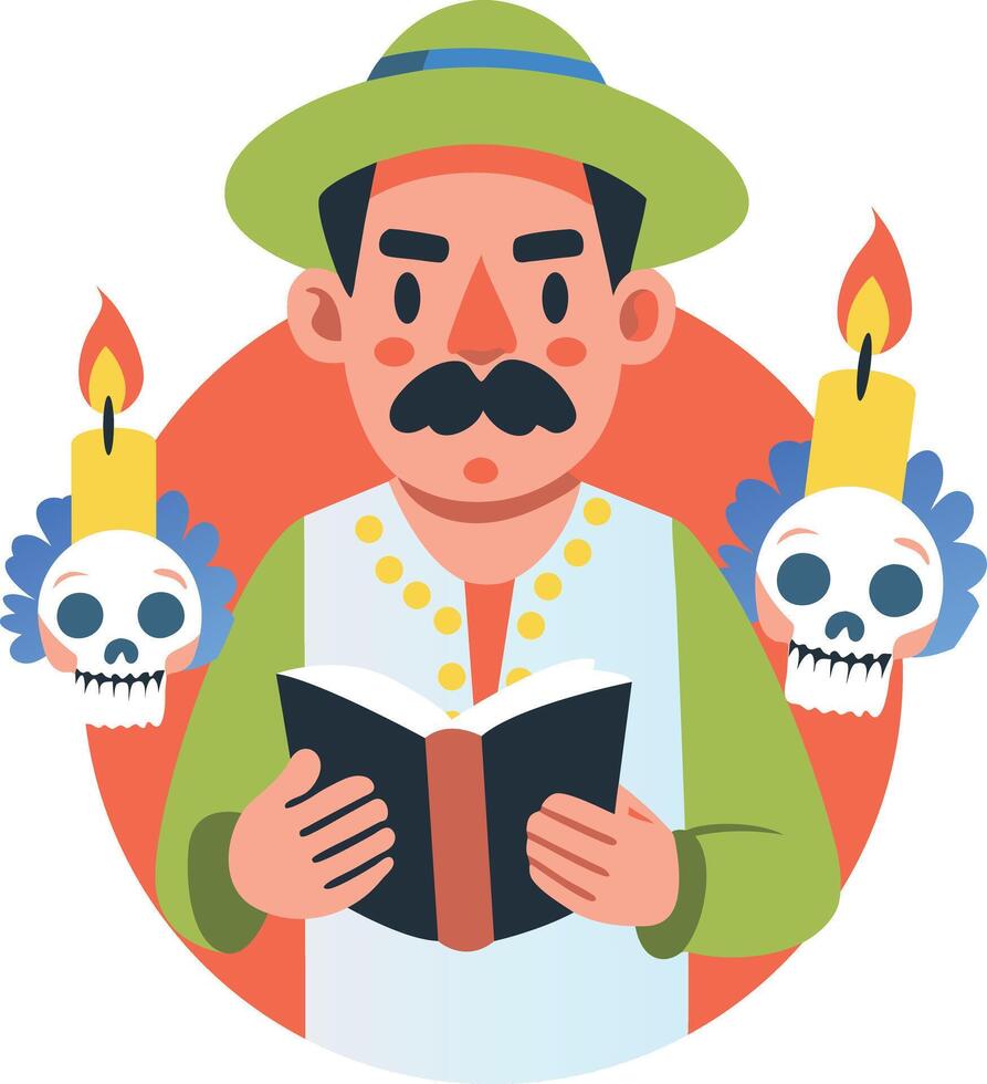 A flat illustration of a gothic man reading a book vector