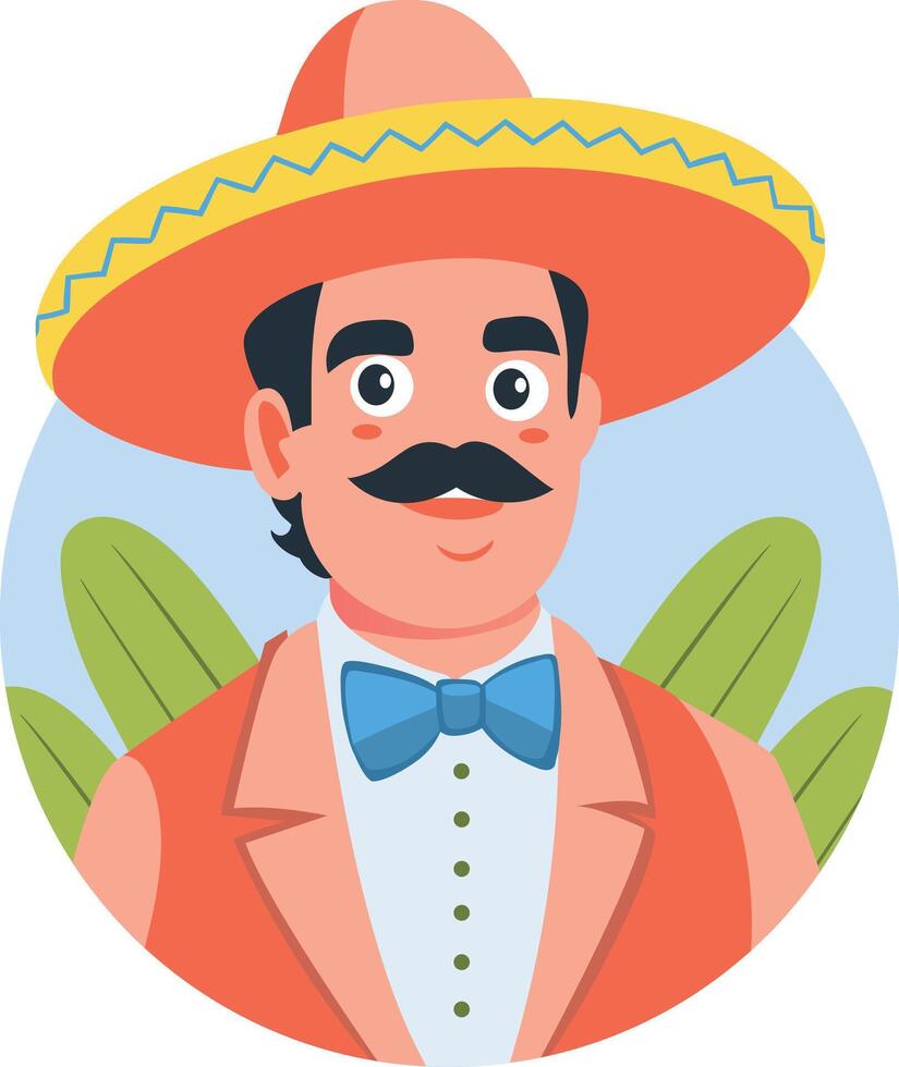 A flat illustration of a sombrero character vector