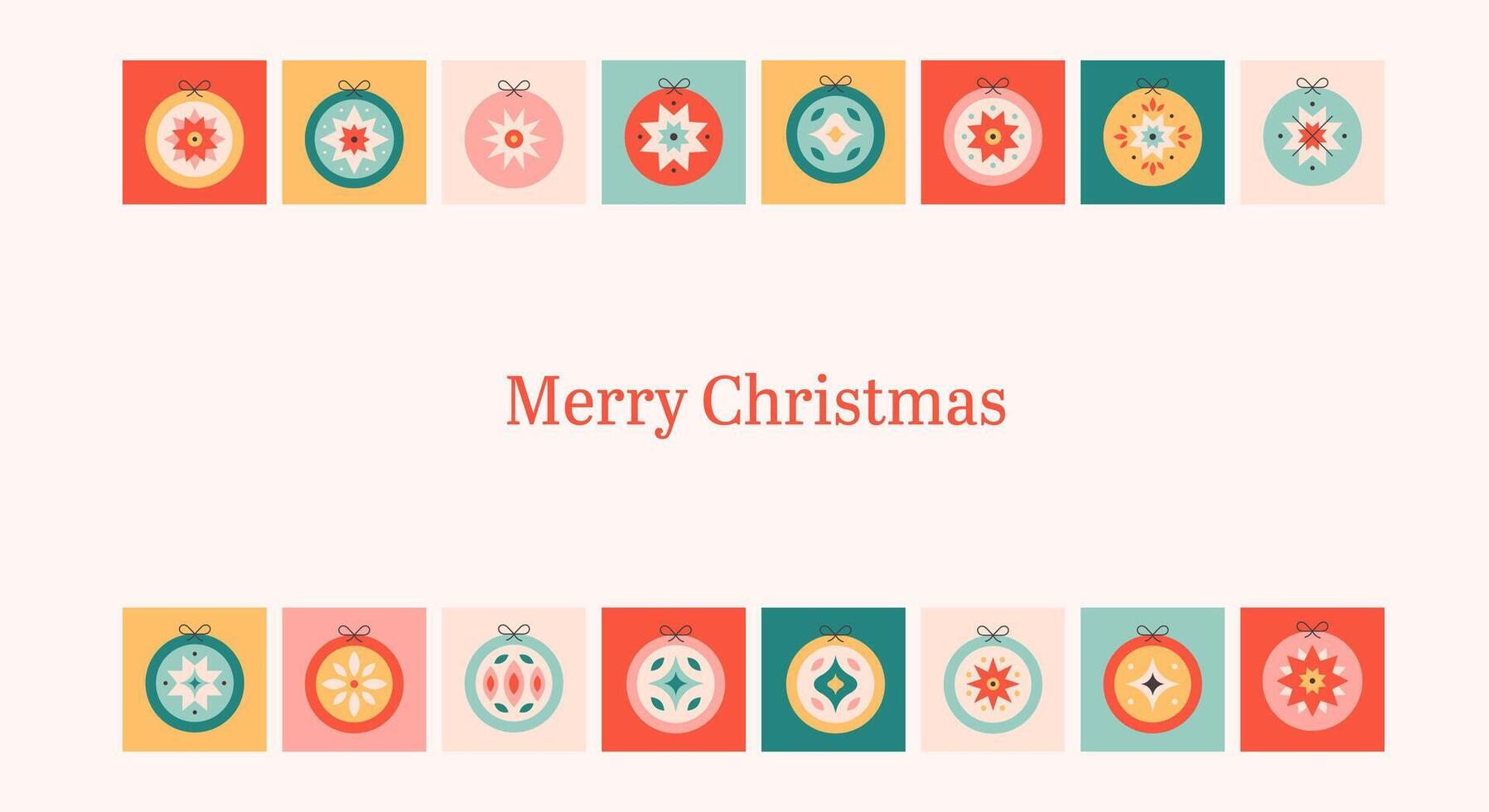 Merry Christmas background with Christmas tree toys. Colorful bright Christmas balls. Winter holiday background for congratulations. vector