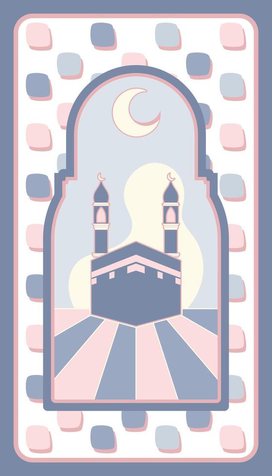 cartoon pastel kaaba prayer mat vector