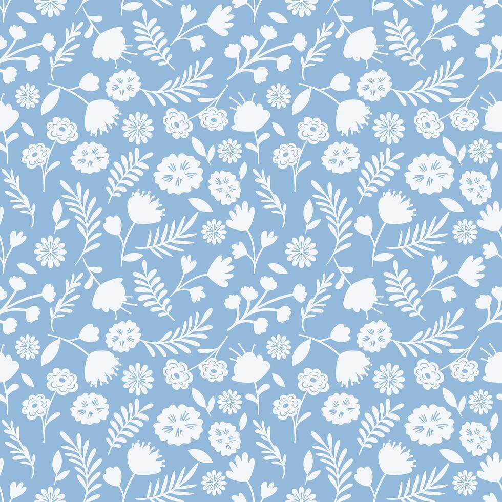 soft blue flat floral pattern vector