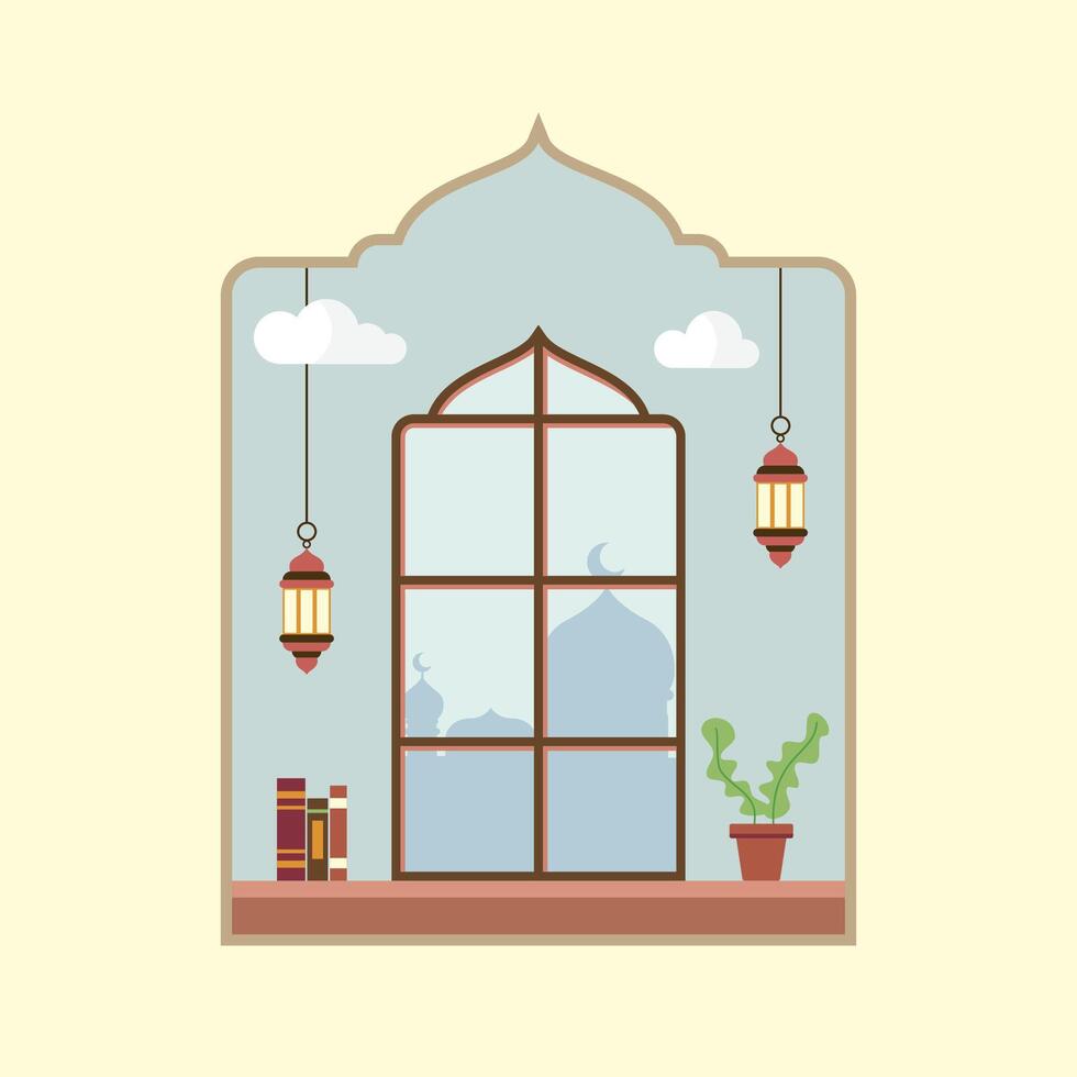 flat islamic window view background vector