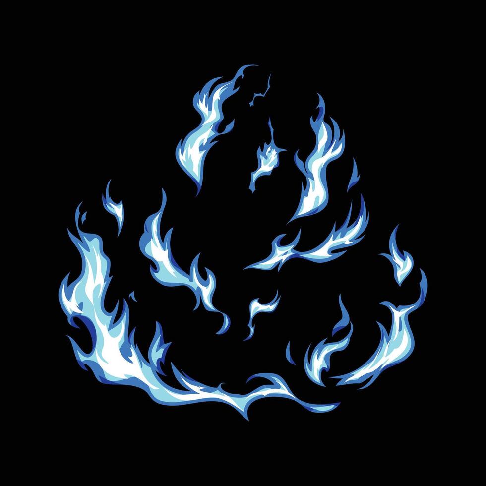 cartoon anime blue fire flame vector