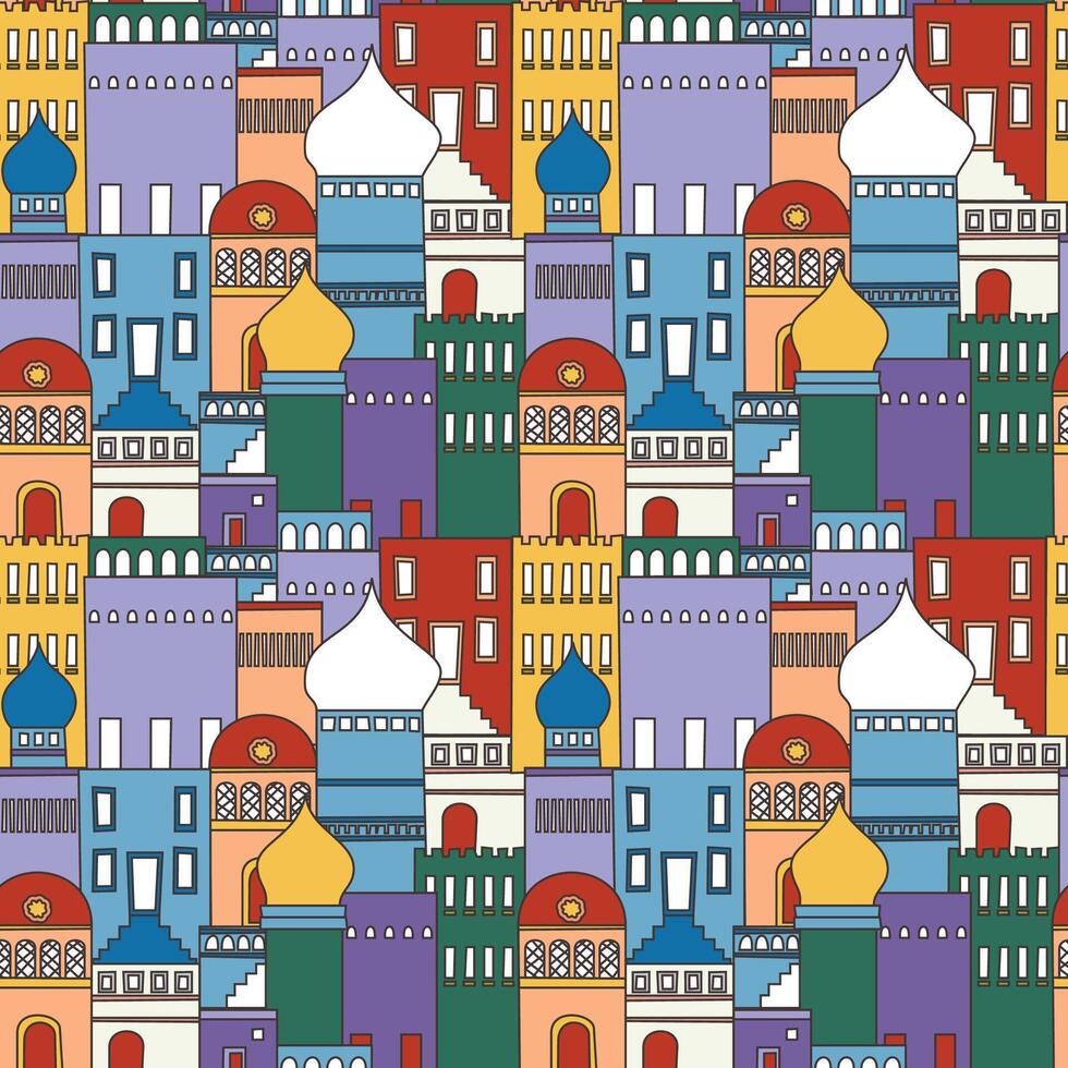 colored cartoon mosque building pattern vector