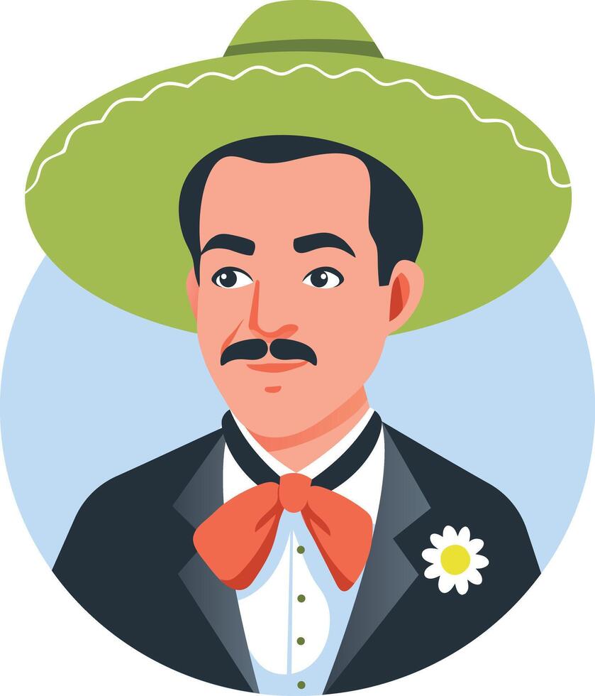 A flat illustration of character wearing sombrero hat vector