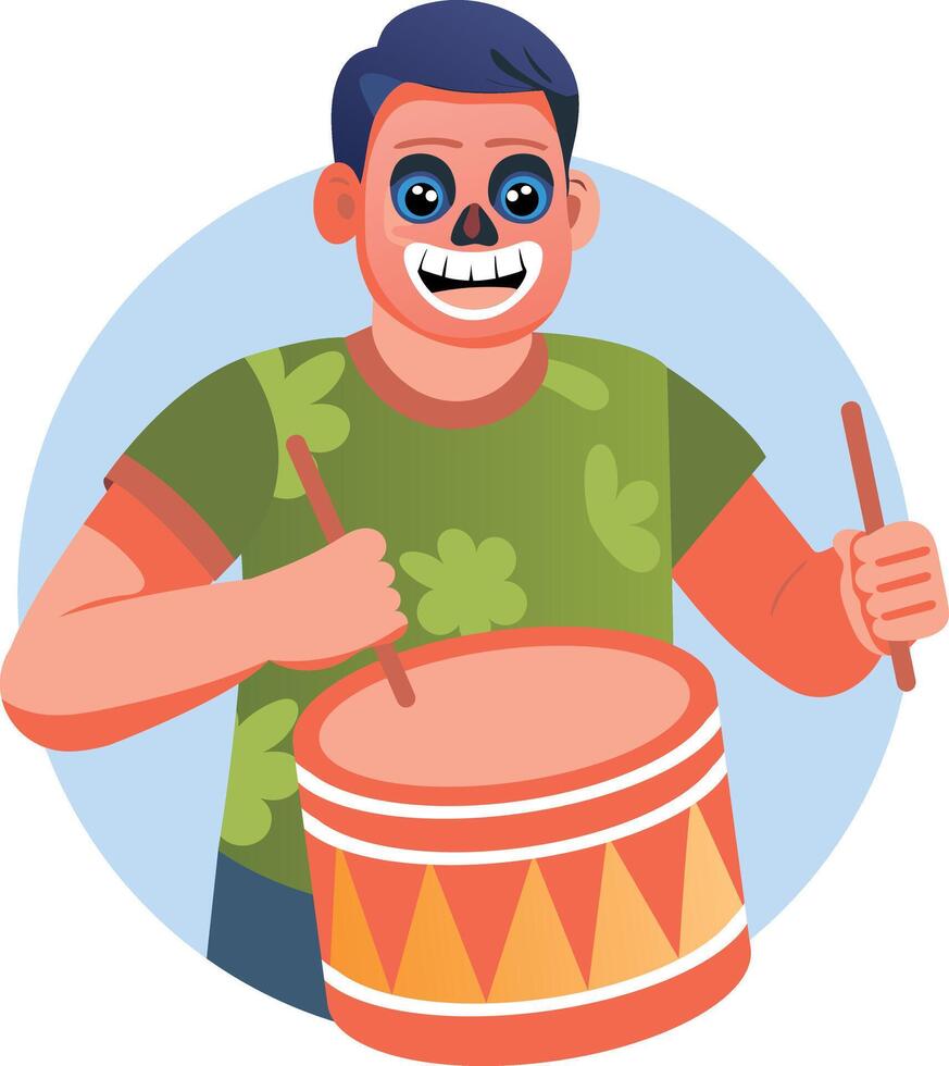 Muertos drummer beating drum with sticks illustration in flat style vector