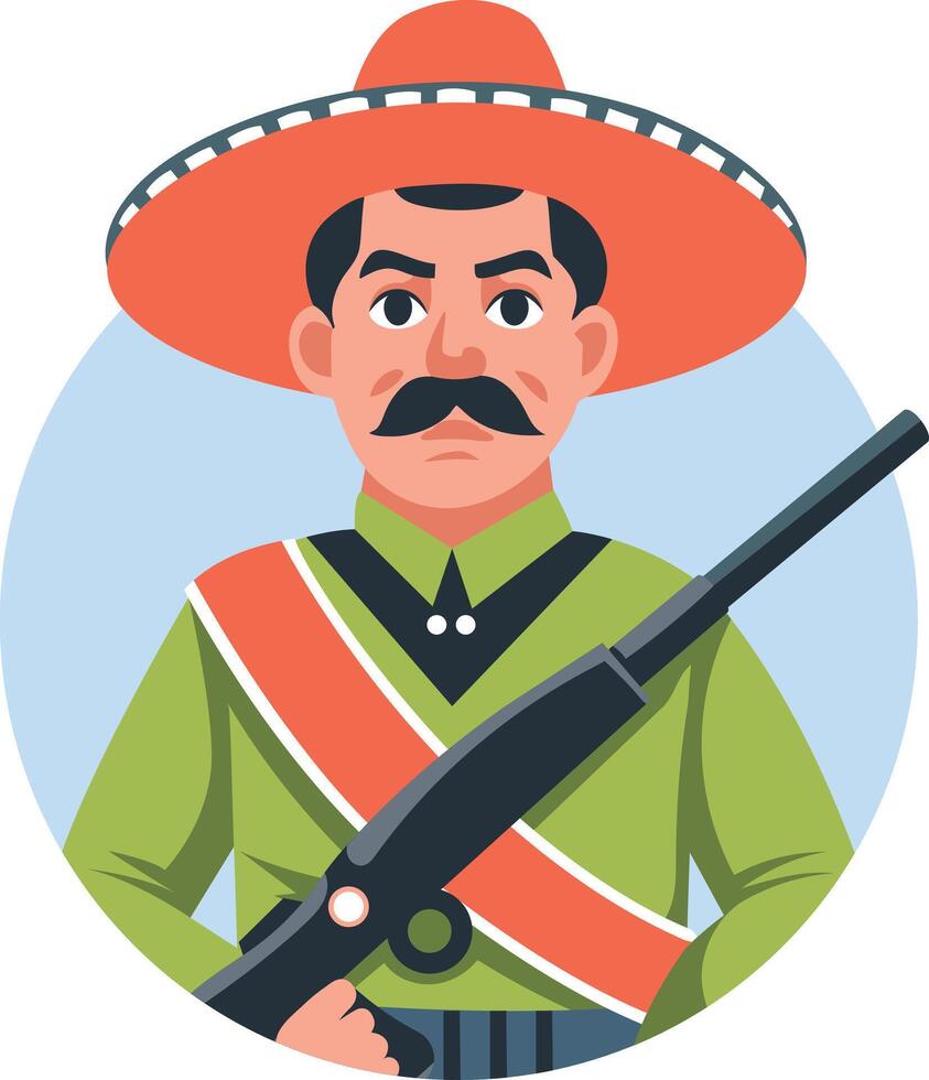 Mexican soldier character illustration in flat style vector