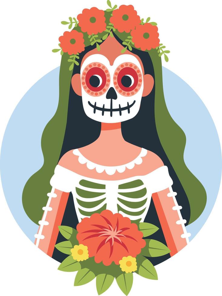 Muertos bride character illustration in flat style vector