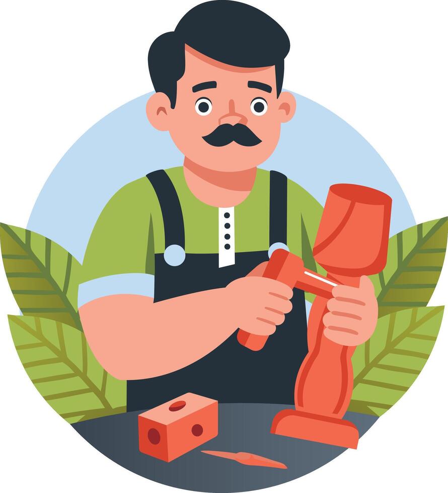 A flat illustration of mexican woodworker character vector