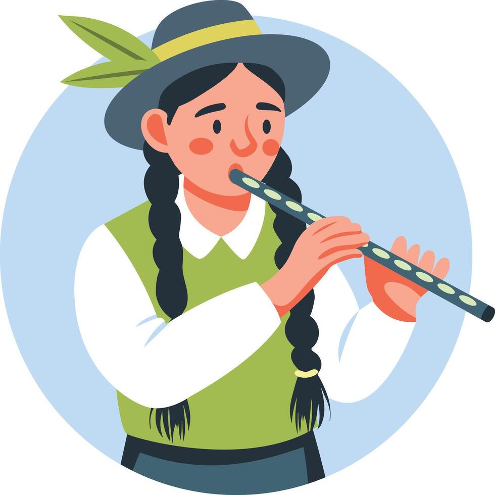 A flat illustration of a mexican girl playing flute vector