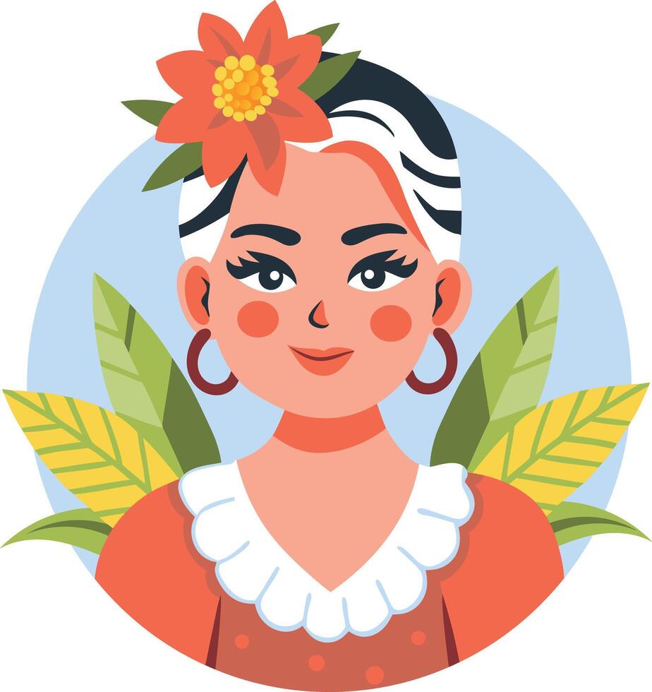 A flat illustration of a mexican woman put flower in her head vector