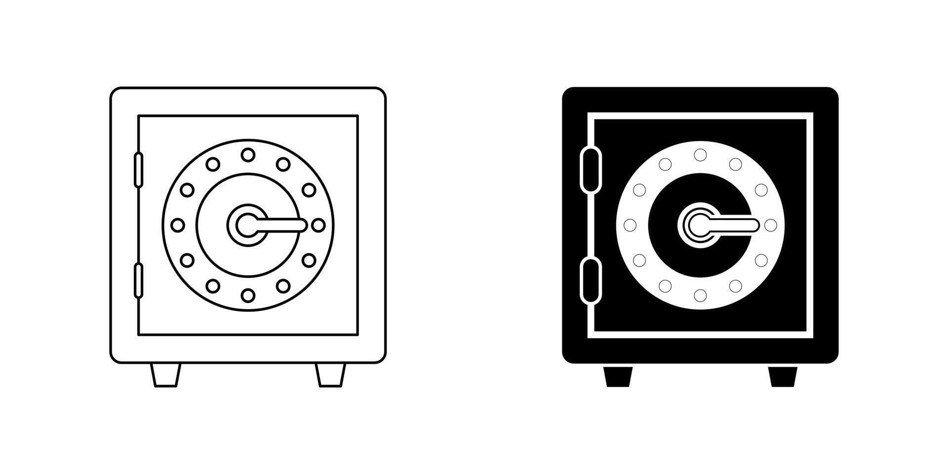 outline silhouett Safe deposit box icon set isolated on white background vector