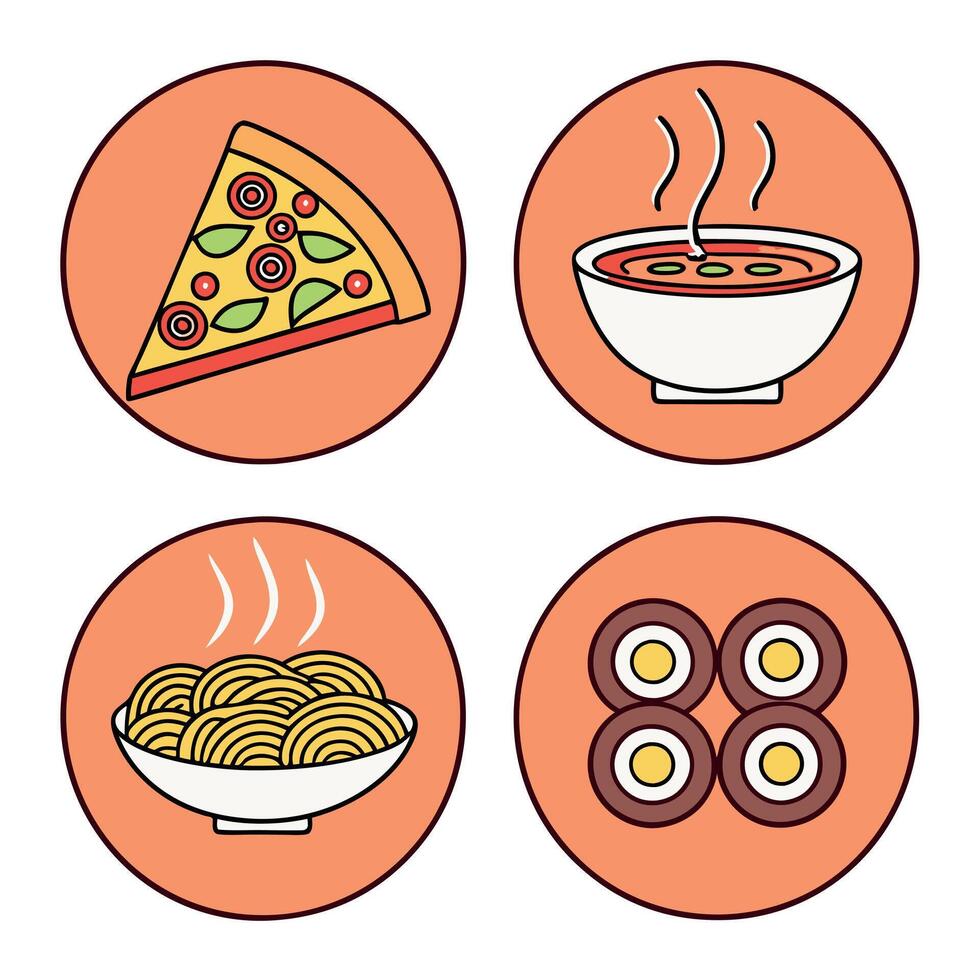 Four different icons of food and drink vector