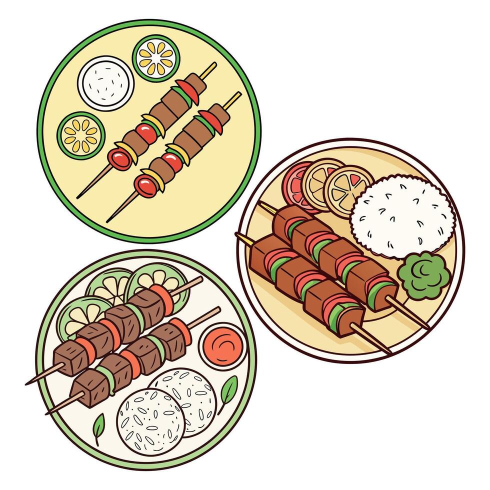 Top view of hand drawn food dishes vector