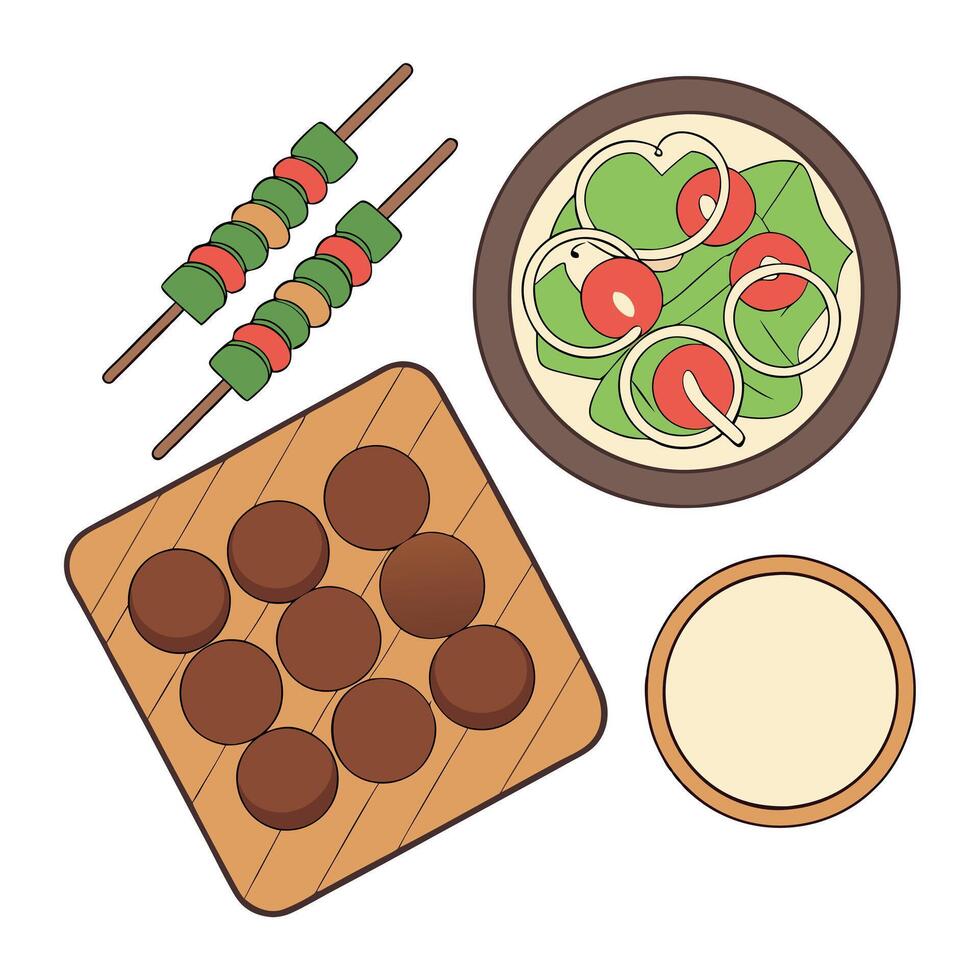 A plate with food and a bowl of salad vector