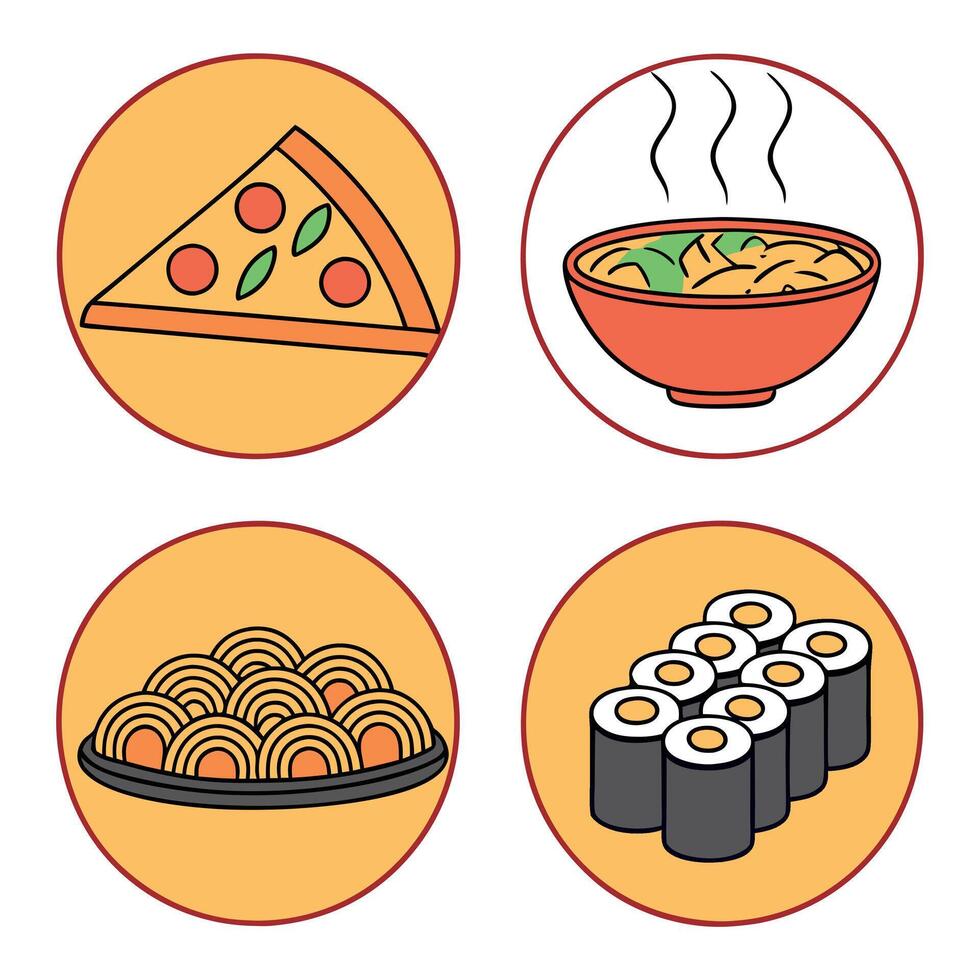 Four different types of food icons in a circle vector