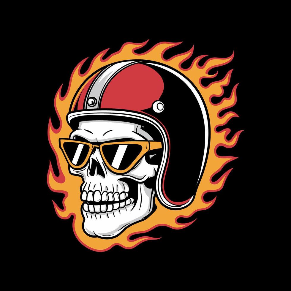Flaming Skull with Helmet Design vector