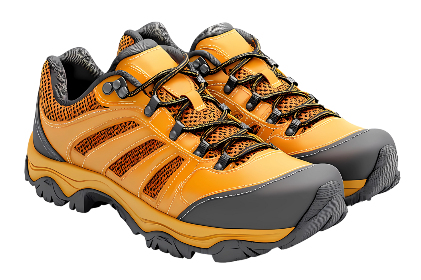 an orange and gray hiking shoe on a transparent background png