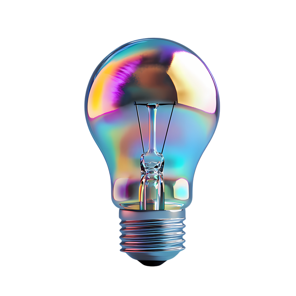 light bulb with rainbow reflection on transparent background png